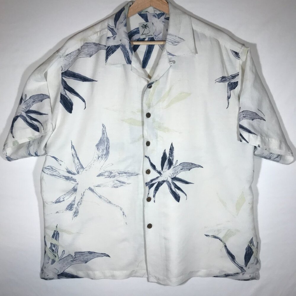 Brigata Men's XL White Linen Blend Floral Hawaiian Button Up Short Sleeve Shirt